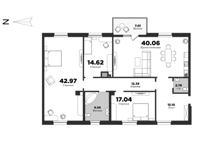 NEVA HAUS, 3 bedrooms, 158.07 m² | planning of elite apartments in St. Petersburg | М16